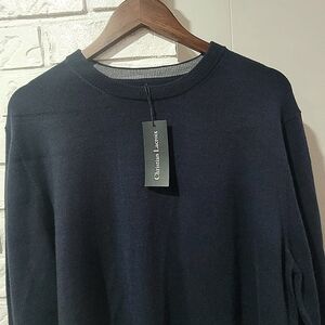 Christian Lacroix Men's Dark Blue Crewneck Sweater 100% Merino Wool